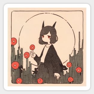 Paper Illustration of Devil Girl Sticker